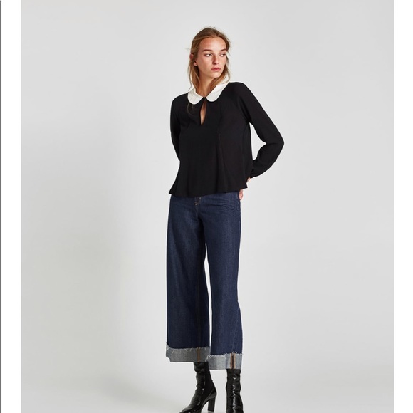Zara Tops - Zara XS black top with white collar